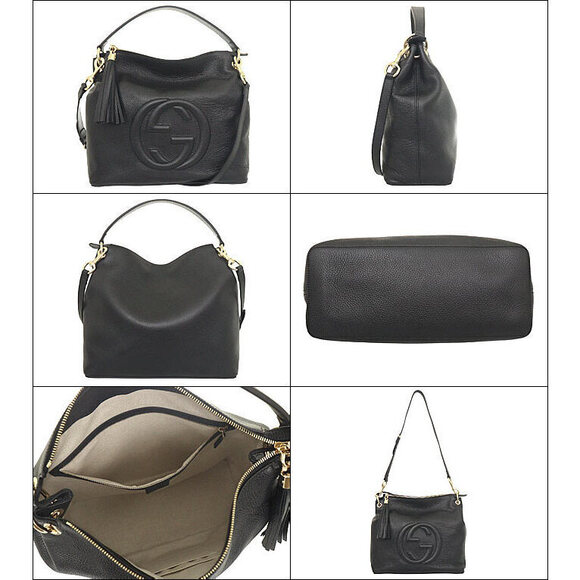 Gucci Shoulder Bag Black Soho Cellarius Interlocking GG Logo Crossbody - Picture 2 of 3